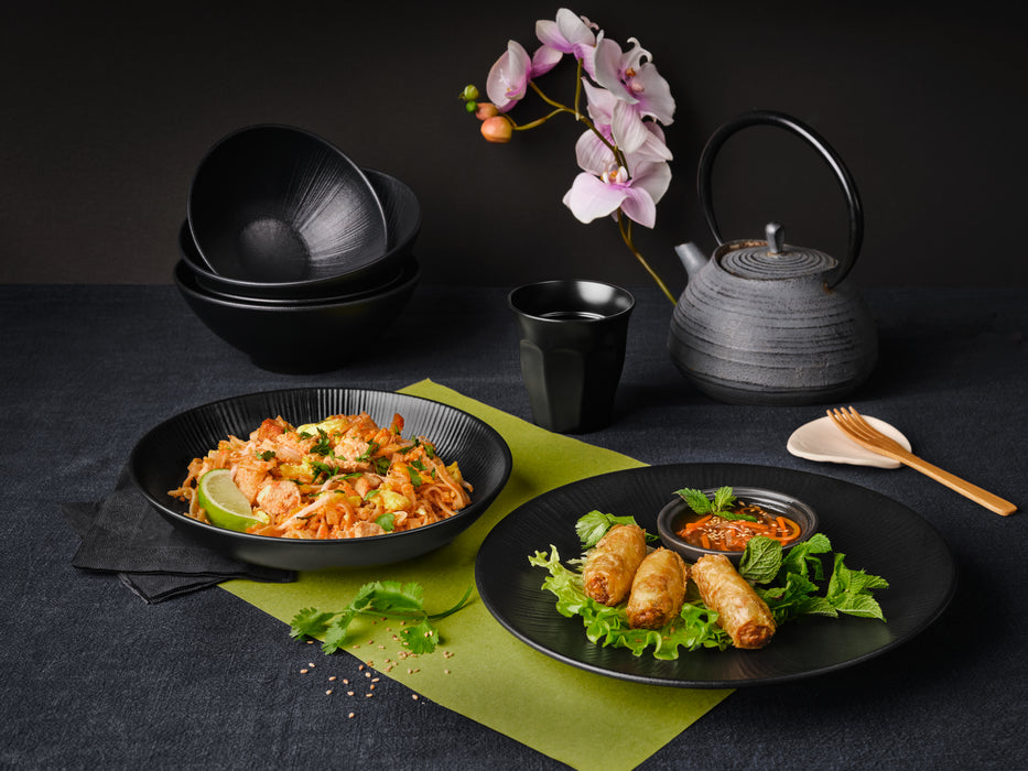Piatto fondo nero riutilizzabile Black Phoenix da - 950 ml - Ø 22,75 cm - H 4,6 cm - 12 pezzi