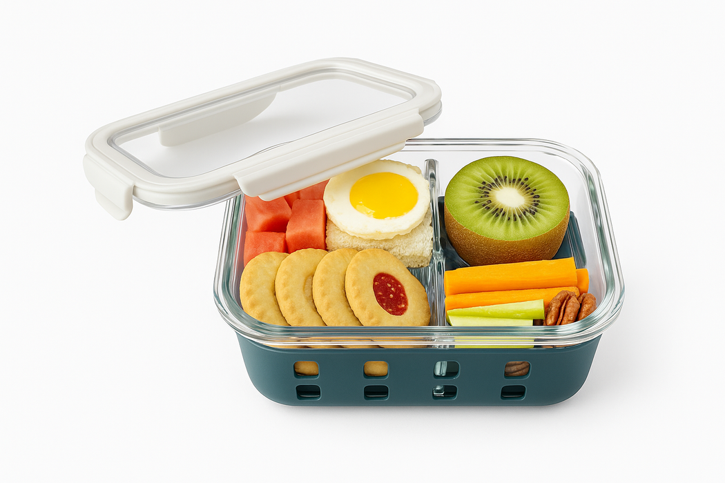 Cook Show Scatola scomparti + Copertura trasparente + Protezione in silicone - 980 ml - 19,8 cm x 14,8 cm x 6 cm - 12 pezzi