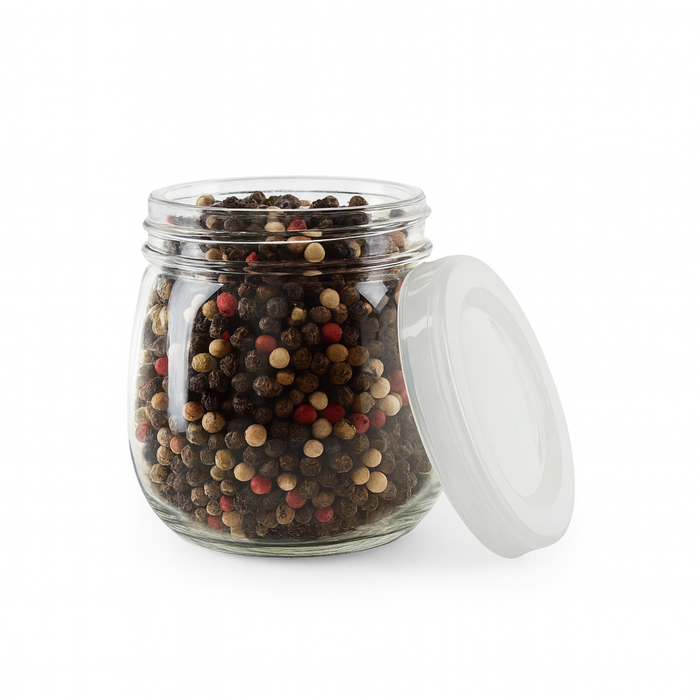 Vasetto in vetro tondo con tappo in PP (GL70 + PP5)  H73mm 200ml