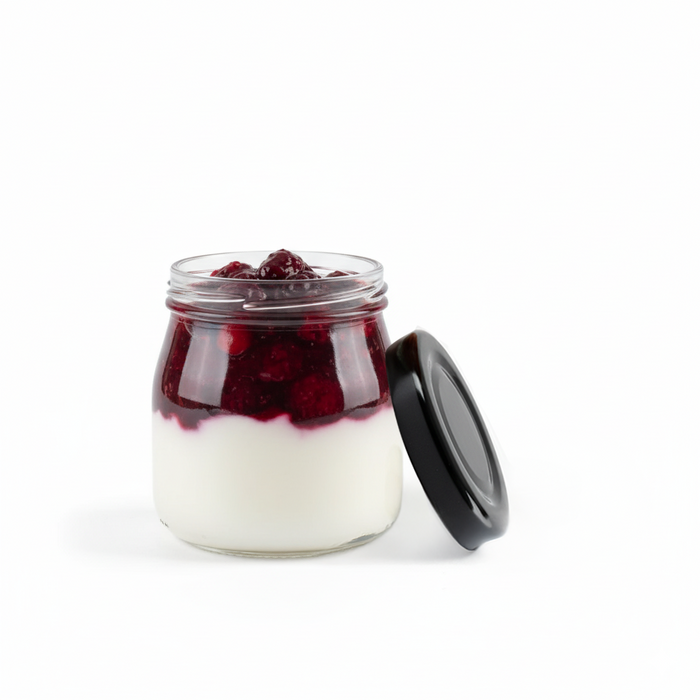 Vasetto in vetro tondo con tappo in alluminio (GL70 + ALU41) - 150 ml - Ø 6 cm - H 8 cm - 120 pezzi
