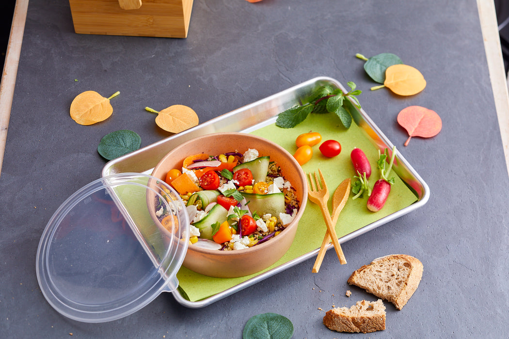 Insalatiera Kraft combinata con coperchio trasparente riutilizzabile - Ø 18,5 cm - H 6,8 cm - 10 pezzi