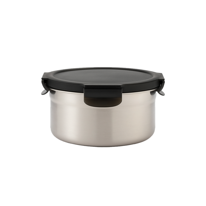 Lunch-box NoxBox tondo in acciaio inox con coperchio in PP nero (FE40 + PP5)  H80mm 900ml