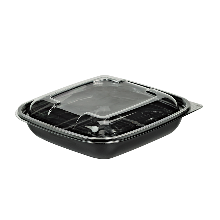 Insalatiera in PET quadrata nera con coperchio 190x190mm H45mm 750ml