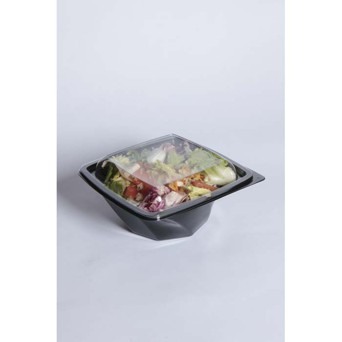 Insalatiera in  "Twirl" PET quadrata nera 200x200mm H80mm 1000ml