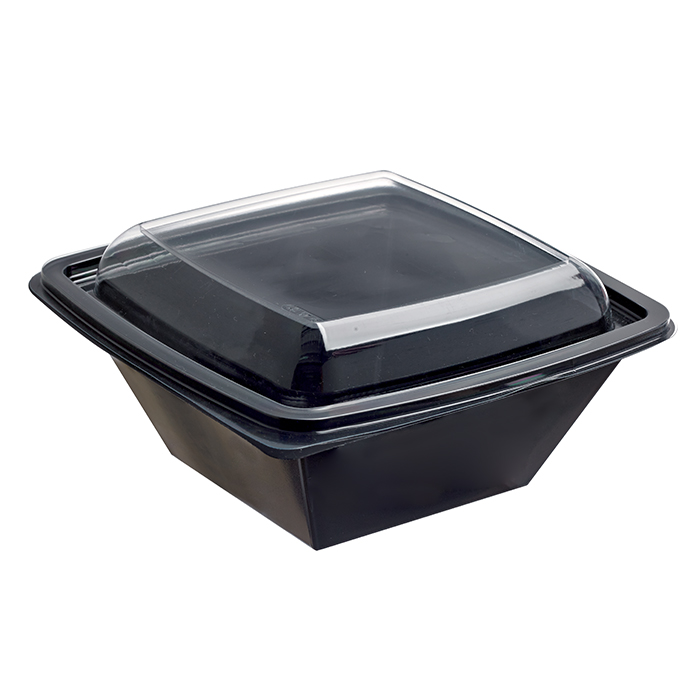 Insalatiera in PET quadrata nera con coperchio 160x160mm H70mm 750ml