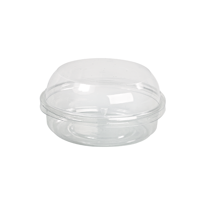 Contenitore "Deli" tondo in PET trasparente con copercho a cupola  H48mm 125ml