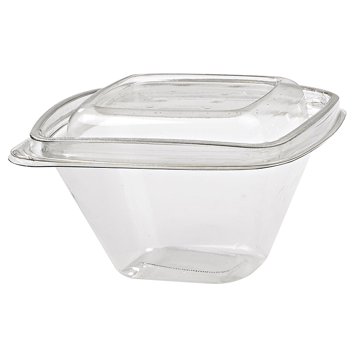 Contenitore "Deli" quadrato in PET trasparente con coperchio 128x128mm H70mm 375ml
