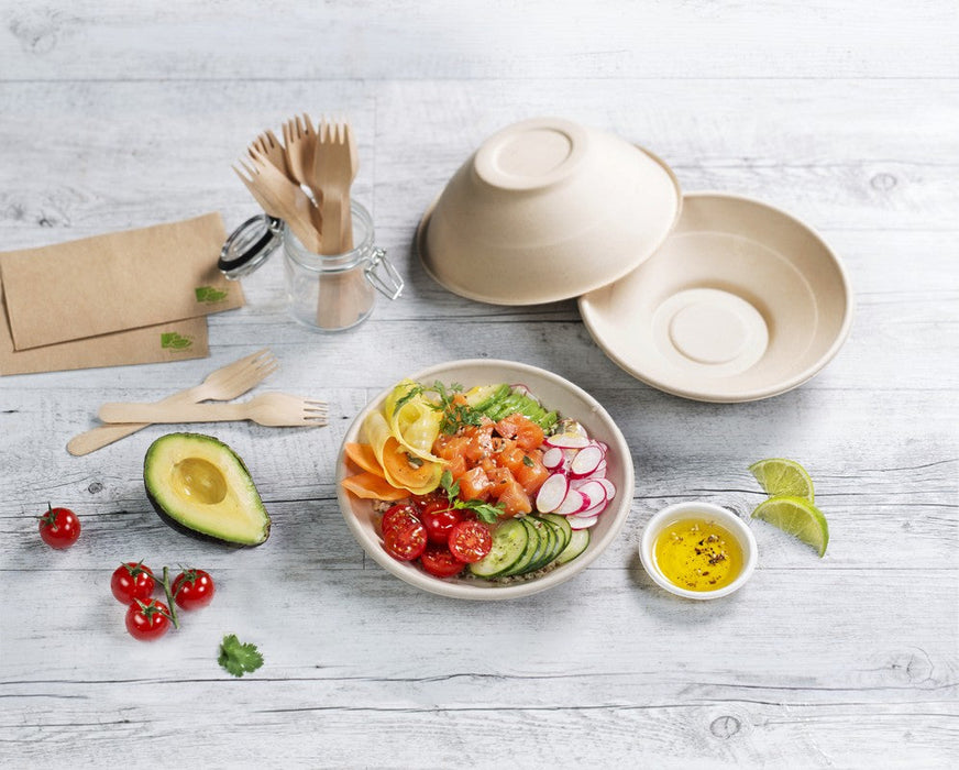 Ciotola "Poke" tonda in polpa di canna da zucchero scura  H76mm 1200ml