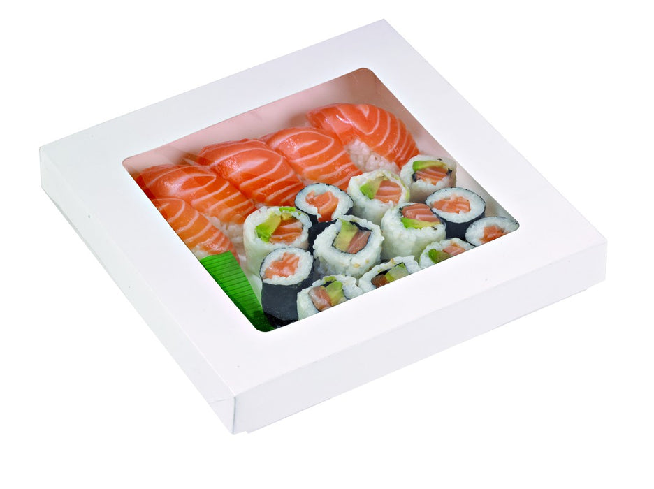 Scatola "Kray" in cartone bianco con coperchio a finestra 205x205mm H40mm 1450ml