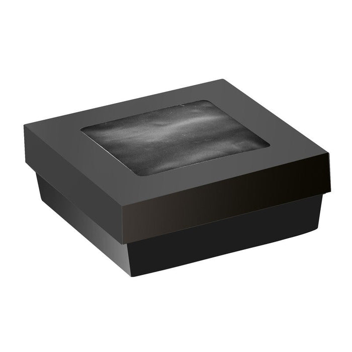Scatola "Kray" in cartone nero con coperchio a finestra, per cottura in forno 135x135mm H50mm 700ml