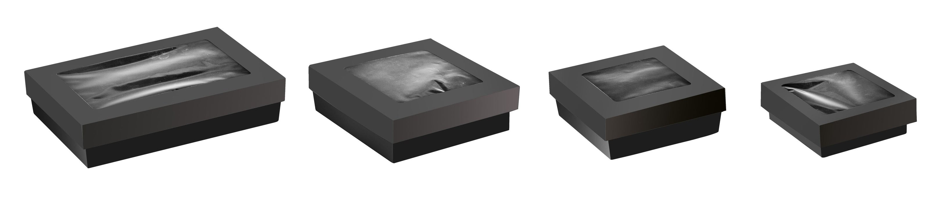 Scatola "Kray" in cartone nero con coperchio a finestra, per cottura in forno 135x135mm H50mm 700ml