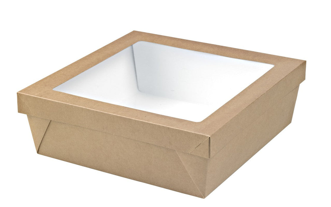 Scatola "Kray" in cartone kraft con coperchio a finestra 265x265mm H50mm 3000ml