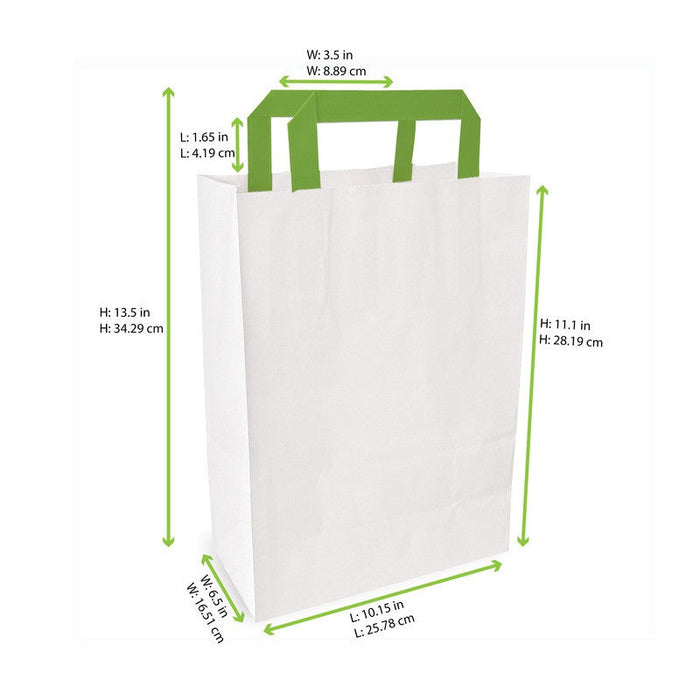 Shopper in carta bianca e manici verdi 260x170mm H280mm