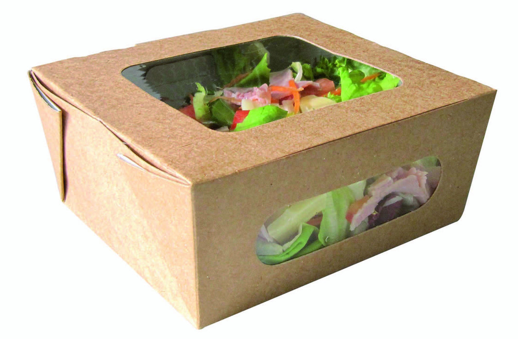 Scatola per insalata in cartone kraft con doppia finestra in PLA 152x135mm H65mm 1100ml
