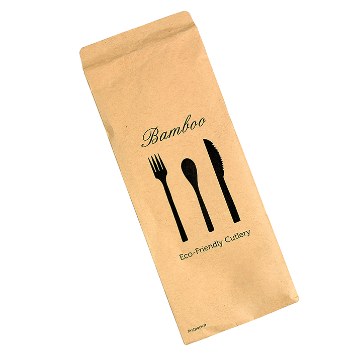 Kit posate in bambù "Anji" 4/1: coltello, forchetta, cucchiaio, tovagliolo, involucro kraft  H170mm