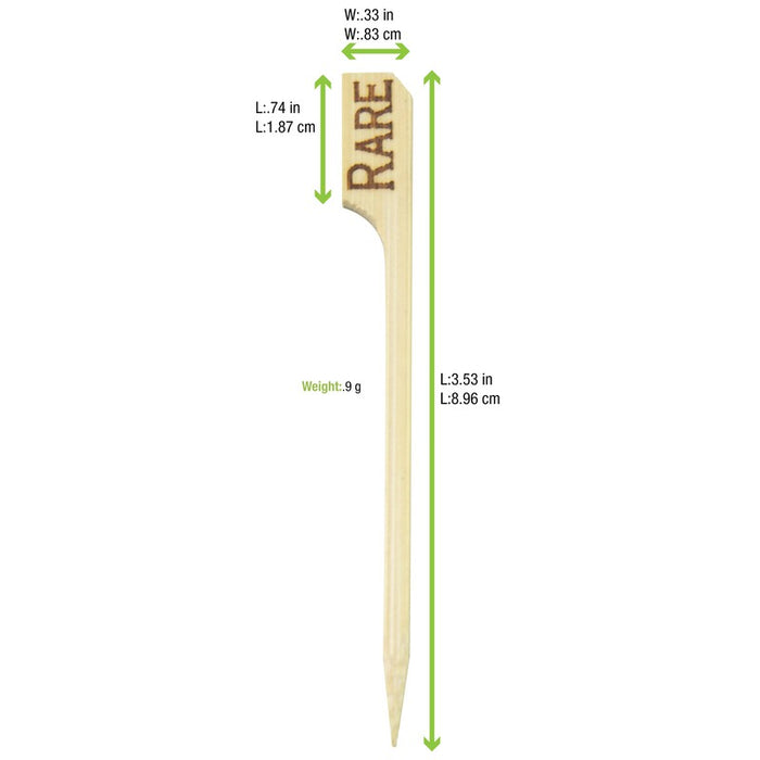 Pincho de bambú Teppo Gushi para carne con inscripción Rare (crudo) 90mm - 100Uds