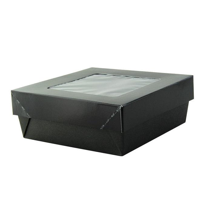 Scatola "Kray" in cartone nero con coperchio a finestra, per cottura in forno 135x135mm H50mm 700ml
