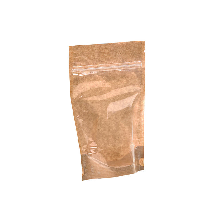 Sacchetto a tasca kraft/trasparente con chiusura zip 160x37mm H240mm