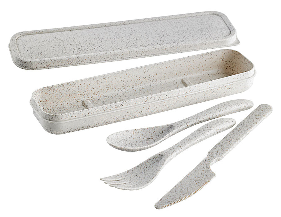Kit di posate Huskly  in scatola rigida (forchetta/coltello/cucchiaio) in materiale composito beige 210x55mm H250mm