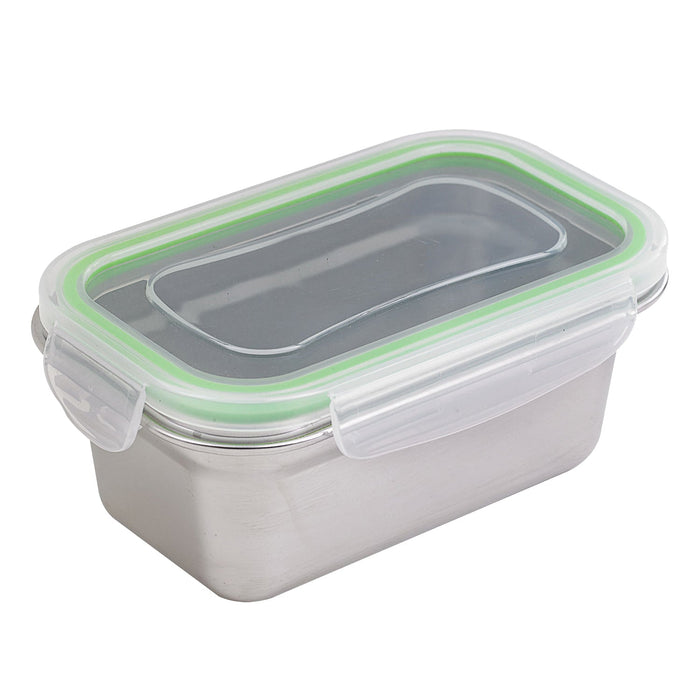 Lunch-box NoxBox rettangolare in acciaio inox con coperchio in PP trasparente (FE40 + PP5) 163x100mm H65mm 620ml