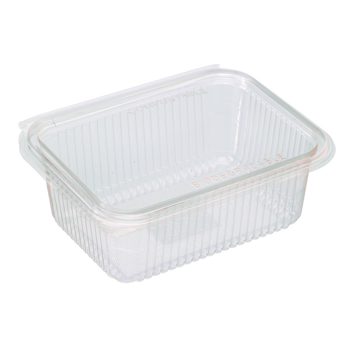 Envase rectangular PLA transparente con tapa bisagra 1000ml 188x143mm A67mm - 50Uds